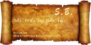 Sáfrány Béla névjegykártya